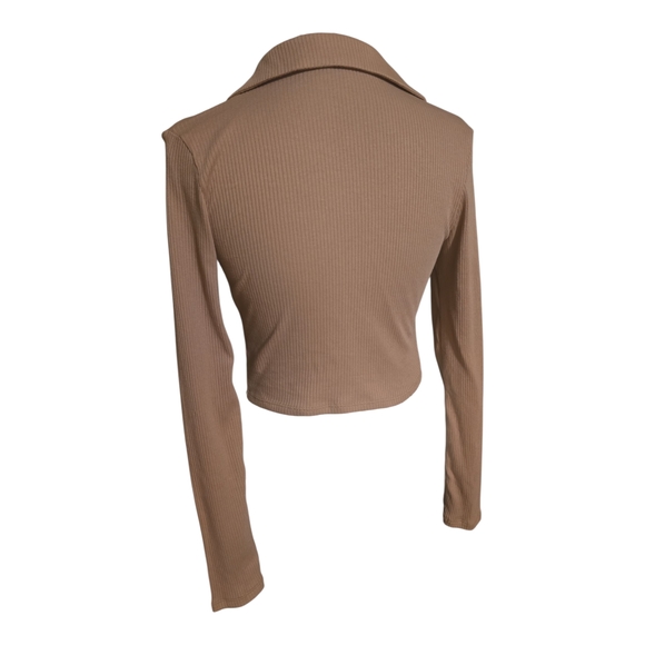Timing Brown Ribbed‎ Long Sleeve Crop Top - Picture 2 of 5